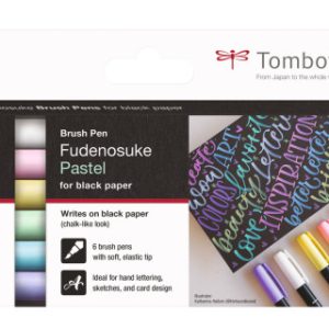 ESTUCHE 6 ROTULADORES BASE DE AGUA FUDENOSUKE PARA PAPEL OSCURO COLORES PASTEL TOMBOW WS-BS-6P