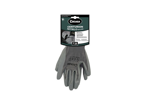 GUANTES DE TRABAJO CENTURION NITRILO/NYLON GRIS T8-MEDIANA M CEGASA 327099