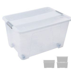 CAJA DE ALMACENAJE CON TAPA Y RUEDAS 52 LITROS 40X57X32CM PP TRANSPARENTE ARCHIVO 2000 CP1482052 CS TP