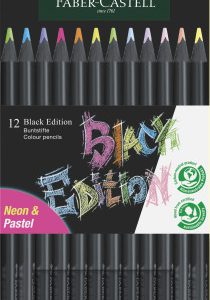 ESTUCHE CARTON 12 LÁPICES DE COLOR NEON BLACK EDITION FABER CASTELL 116410