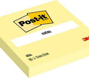 PACK 12 BLOCS 100 HOJAS NOTAS ADHESIVAS 76X76MM CANARY YELLOW SIN ENCELOFANADO INDIVIDUAL 654 POST-IT 7100290160