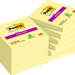 PACK 12 BLOCS 90 HOJAS NOTAS ADHESIVAS 76X76MM SUPER STICKY SIN ENCELOFANADO INDIVIDUAL 654-12SSCY-EU POST-IT 7100290155