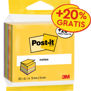 CUBO 325+65 HOJAS NOTAS ADHESIVAS 76X76MM COLORES SURTIDOS EMBLISTADO INDIVIDUAL 2014-UCP POST-IT 7100172397