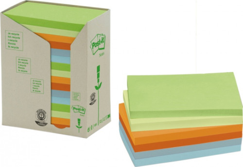 PACK 16 BLOCS 100 HOJAS NOTAS RECICLADAS ADHESIVAS 76X127MM COLORES SURTIDOS PASTEL 655-1RPT POST-IT 7100259665