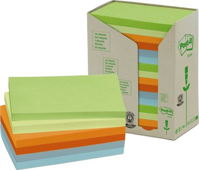 PACK 16 BLOCS 100 HOJAS NOTAS RECICLADAS ADHESIVAS 76X127MM COLORES SURTIDOS PASTEL 655-1RPT POST-IT 7100259665 - Imagen 2