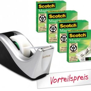 PACK DISPENSADOR PORTARROLLOS C60 NEGRO/PLATA + 1 ROLLO CINTA 19MM X 33M MAGICC60-ST4 SCOTH 7100040322