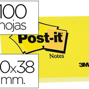 PACK 12 BLOCS 100 HOJAS NOTAS ADHESIVAS 38X51MM CANARY YELLOW SIN ENCELOFANADO INDIVIDUAL 653-E POST-IT 7100290163