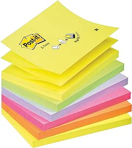 PACK 12 BLOCS 100 HOJAS Z-NOTES ADHESIVAS 76X76MM COLORES SURTIDOS FLÚOR R330-NR POST-IT 7100290154