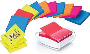 PACK DISPENSADOR BLANCO PRO + 12 BLOCS 90 HOJAS Z-NOTES 76X76MM SUPER STICKY COLORES VARIADOS PRO-W-1SSCOL-R330 POST-IT 7100039361