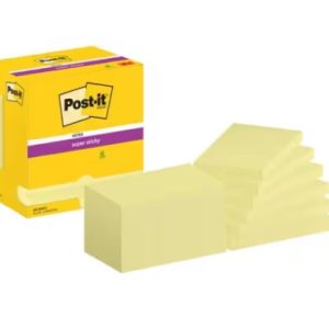 PACK 12 BLOCS 90 HOJAS NOTAS ADHESIVAS 76X127MM SUPER STICKY CANARY YELLOW CAJA CARTÓN 655-12SSCY-EU POST-IT 7100290175