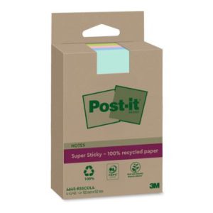 PACK 4 BLOCS 45 HOJAS NOTAS RECICLADAS ADHESIVAS 102X152MM SUPER STICKY COLORES SURTIDOS CON LÍNEAS 4645-RSSCOL4 POST-IT 7100321348