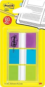 BLISTER DISPENSADOR 60 MARCADORES INDEX 25,4X43,2MM AZUL/VERDE/VIOLETACOLORES SURTIDOS 680-PBG POST-IT 7100019102