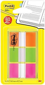 BLISTER DISPENSADOR 60 MARCADORES INDEX 25,4X43,2MM NARANJA/ROSA/VERDE 680-ROYN POST-IT 7100102571
