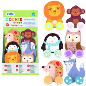 EXPOSITOR DE 6 COCHECITOS DE ANIMALES DE MADERA - A PARTIR DE 1 AÑO DOHE 64002