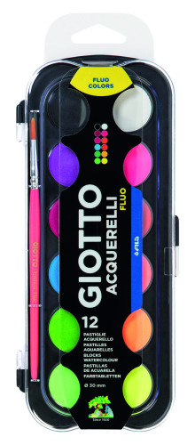 ESTUCHE 12 ACUARELAS FLUO 30 MM + PINCEL GIOTTO F351400