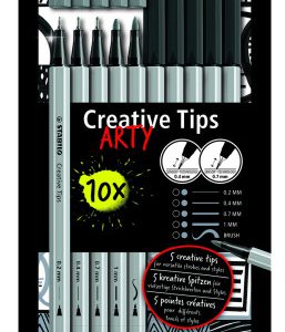 ESTUCHE ROTULADORES CREATIVE TIPS ARTY CON 10 ROTULADORES (5 PUNTAS DIFERENTES) EN COLOR NEGRO Y GRIS STABILO 89/10-1-20