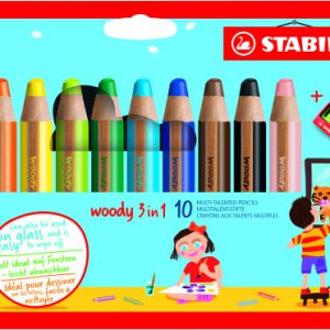 ESTUCHE 10 LAPICES + SACAPUNTAS WOODY 3 COLORES EN 1 STABILO
