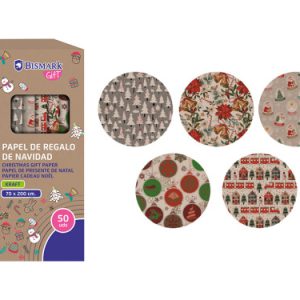 PAPEL DE REGALO KRAFT NAVIDAD 70X200 BISMARK 331823