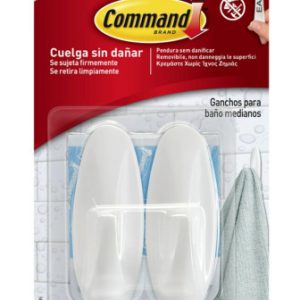 BLISTER 2 GANCHOS ADHESIVOS MEDIANOS HASTA 1,3KG BLANCO PARA BAÑO COMMAND 17081B 3M 7100121117