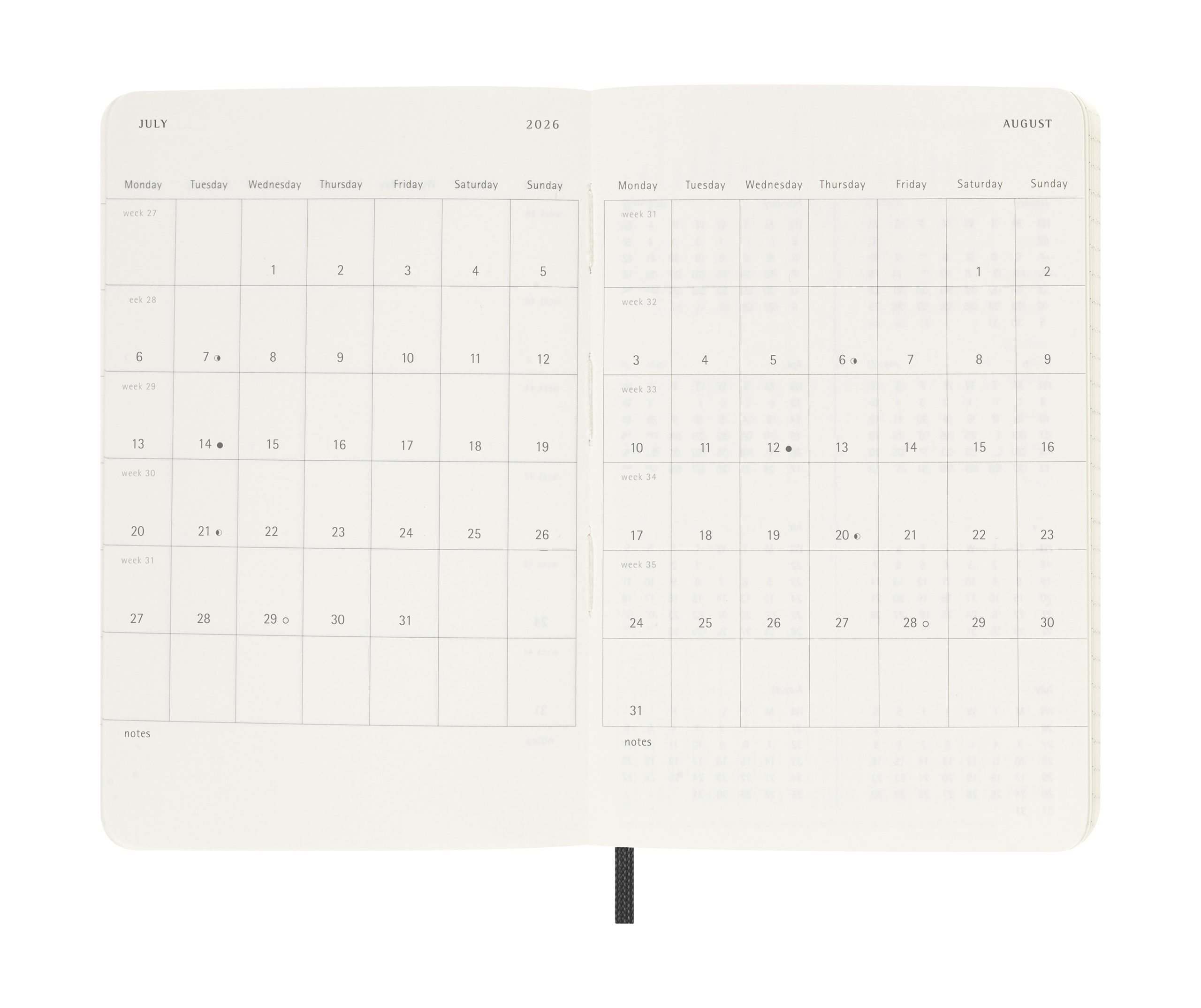 AGENDA 18M 2025-2026 SEMANAL P (9 X 14 CM) NEGRA TAPA BLANDA MOLESKINE DSB18WN2Y26 - Imagen 5