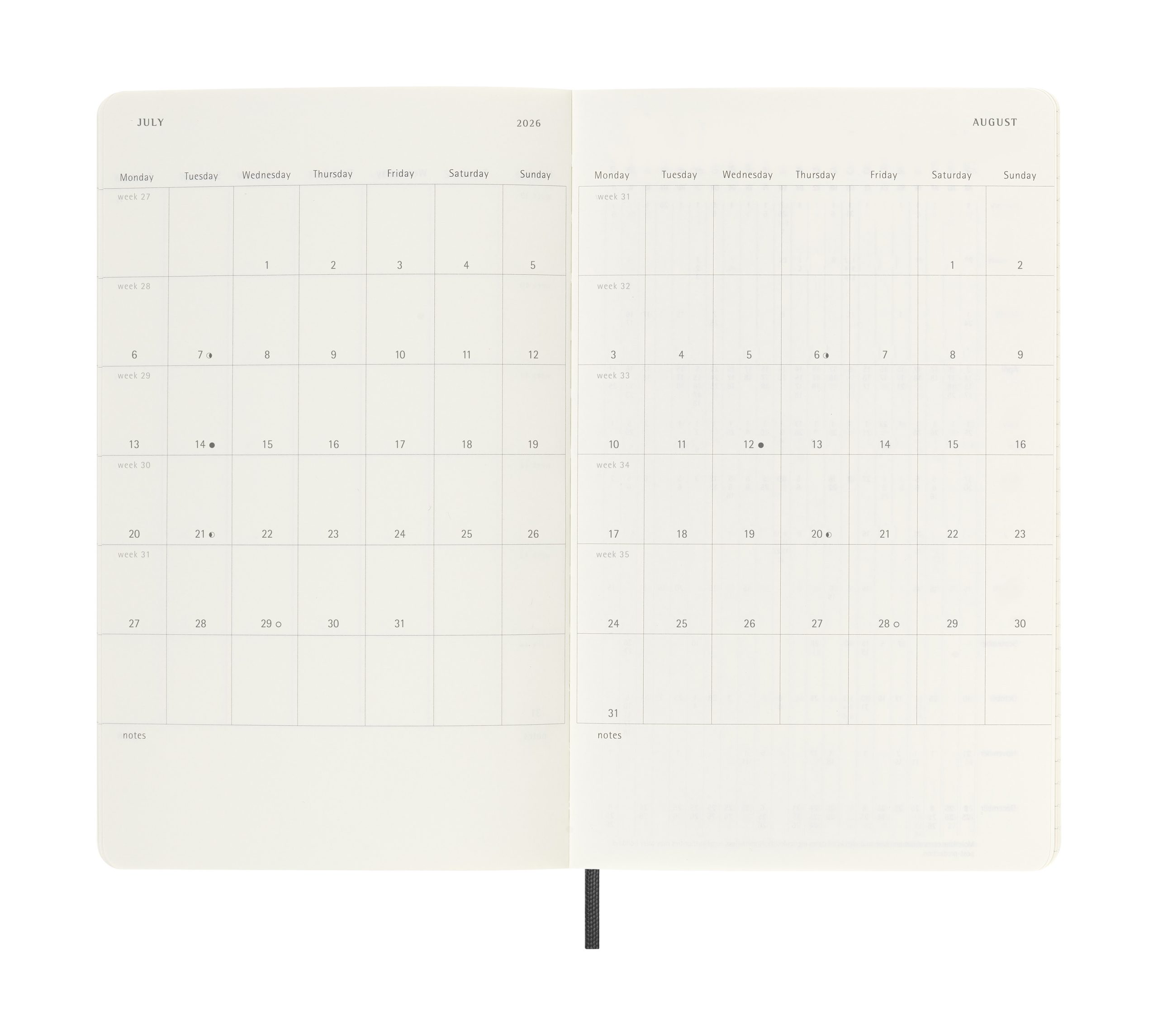 AGENDA 18M 2025-2026 SEMANAL L (13 X 21 CM) NEGRA TAPA BLANDA MOLESKINE DSB18WN3Y26 - Imagen 5