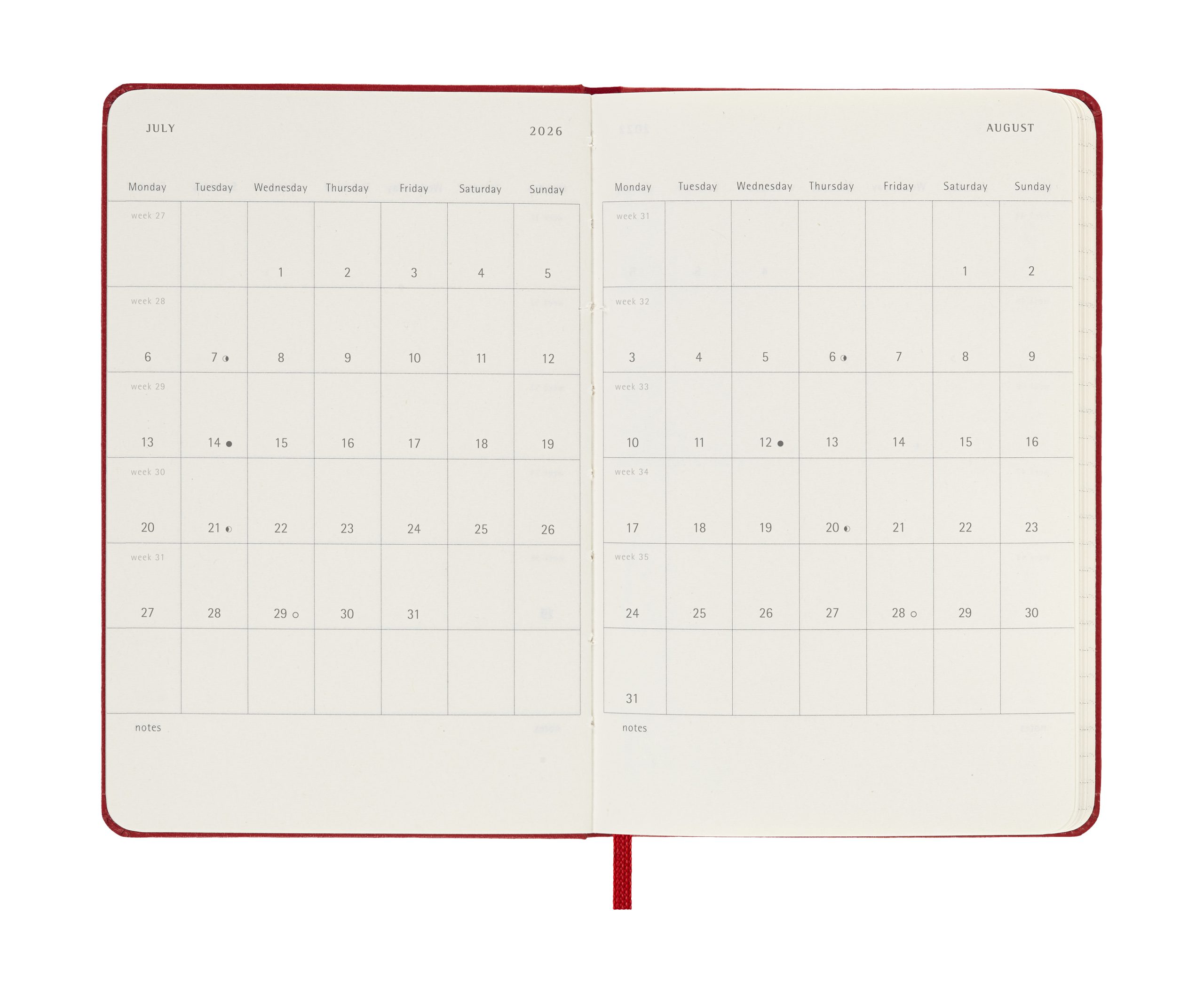 AGENDA 18M 2025-2026 SEMANAL P (9 X 14 CM) ROJO TAPA DURA MOLESKINE DHF218WN2Y26 - Imagen 5