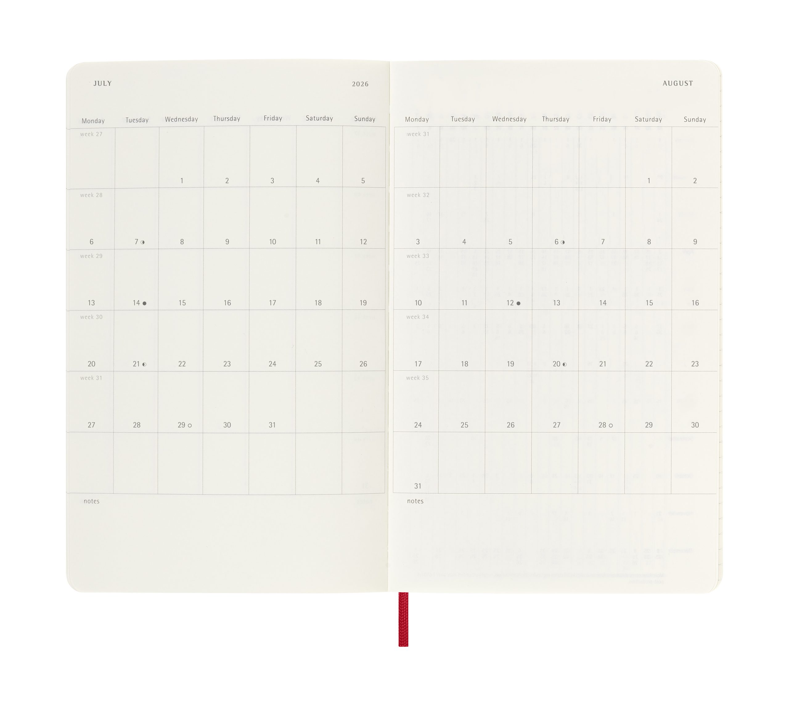 AGENDA 18M 2025-2026 SEMANAL L (13 X 21 CM) ROJO TAPA BLANDA MOLESKINE DSF218WN3Y26 - Imagen 5