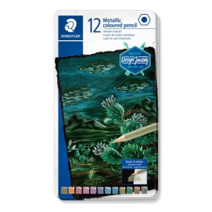 ESTUCHE METALICO CON 12 LAPICES DE COLORES METALICOS DESIGN JOURNEY 146M M12