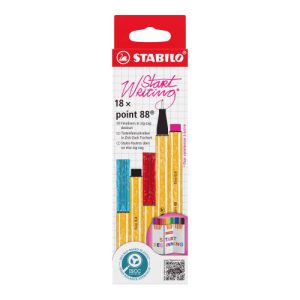 ESTUCHE CARTON ZIG-ZAG ROTULADOR PUNTA FINA 0,4MM. POINT 88 CON 18 UNIDADES COLORES SURTIDOS STABILO 8818-5