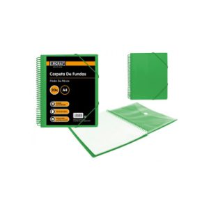 CARPETA ESPIRAL 20 FUNDAS CON SOBRE A4 VERDE POLIPROPILENO INGRAF 332489