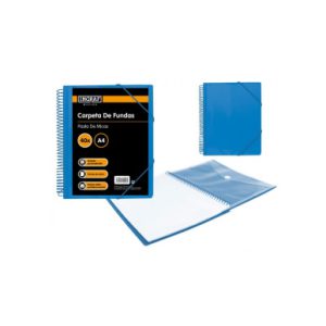 CARPETA ESPIRAL 40 FUNDAS CON SOBRE A4 AZUL POLIPROPILENO INGRAF 332496
