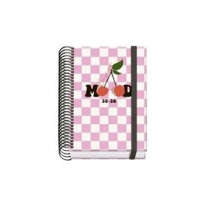 AGENDA ESCOLAR 2025-2026 TAMAÑO A6 TAPA CARTON FORRADO DÍA PÁGINA PRIME CHERRY DOHE 52048