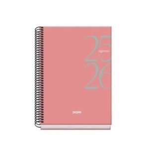 AGENDA ESCOLAR 2025-2026 TAMAÑO A5 TAPA CARTON FORRADO DÍA PÁGINA MODELO SYSTEM BASIC ROSA DOHE 52061