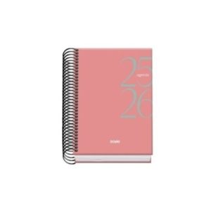 AGENDA ESCOLAR 2025-2026 TAMAÑO A6 TAPA CARTON FORRADO DÍA PÁGINA MODELO SYSTEM BASIC ROSA DOHE 52065