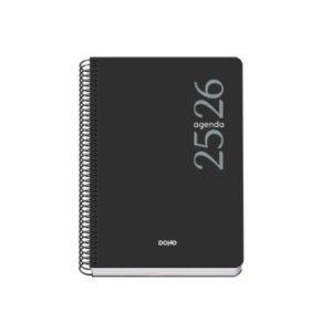 AGENDA ESCOLAR 2025-2026 TAMAÑO A5 TAPA POLIPROPILENO DÍA PÁGINA MODELO ESENCIAL BASIC NEGRO DOHE 52075
