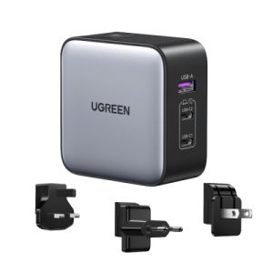 Ugreen 65W Nexode GaN Auriculares, Teléfono móvil, Portátil, Reloj inteligente, Tableta Gris USB Carga rápida Interior