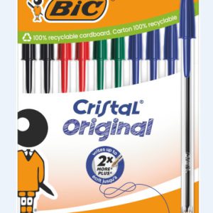 BLISTER CARTÓN 10 BOLIGRAFOS CRISTAL CON CUERPO TRANSPARENTE TRAZO 0,4MM. COLORES SURTIDOS BIC 516354