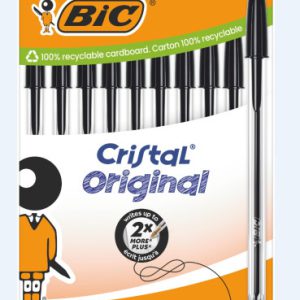 BLISTER CARTÓN 10 BOLIGRAFOS CRISTAL CON CUERPO TRANSPARENTE TRAZO 0,4MM. NEGRO BIC 516353