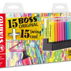 EXPOSITOR DE MESA 30 MARCADORES (15 BOSS + 15 SWING COOL) STABILO E87-3710