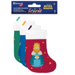 PACK 3 CALCETINES DECORATIVOS REYES MAGOS (VERDE/ROJO Y AZUL) BISMARK 332889