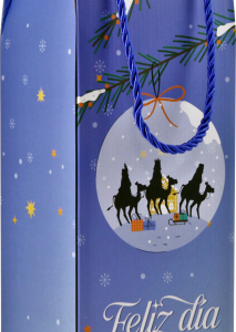 CAJA CON ASA MENSAJES EFECTO MADERA BOTELLERO REYES MAGOS (13X36X10 CM) COLORES SURTIDOS BISMARK 333603