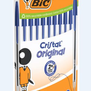 BLISTER CARTÓN 10 BOLIGRAFOS CRISTAL CON CUERPO TRANSPARENTE TRAZO 0,4MM. AZUL BIC 516352