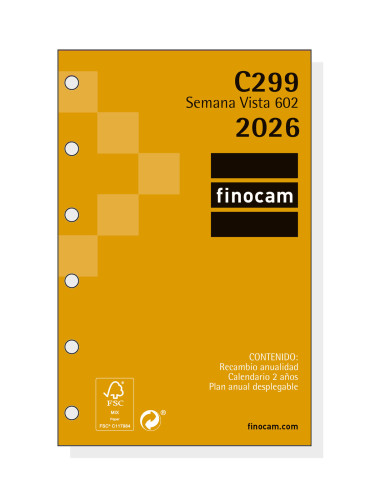 RECAMBIO ANUAL 2026 C299 CLASSIC602 73X114MM SEMANA VISTA HORIZONTAL FINOCAM 201240026