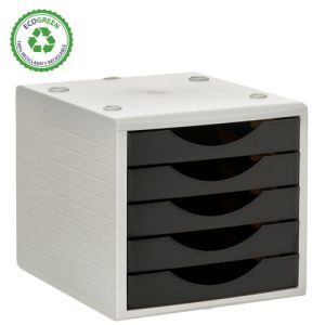 MÓDULO ECOGREEN 5 CAJONES 100% RECICLADO Y RECICLABLE DIN A4 FOLIO Y SUBCARPETA MEDIDAS: 340X270X260 MM CARCASA GRIS Y CAJONES NEGRO ARCHIVO 2000 4005 NE