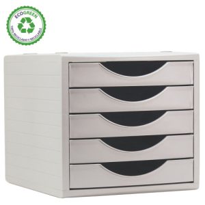 MÓDULO ECOGREEN 5 CAJONES 100% RECICLADO Y RECICLABLE DIN A4 FOLIO Y SUBCARPETA MEDIDAS: 340X270X260 MM CARCASA Y CAJONES GRIS ARCHIVO 2000 4005 GS
