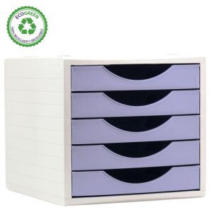 MÓDULO ECOGREEN 5 CAJONES 100% RECICLADO Y RECICLABLE DIN A4 FOLIO Y SUBCARPETA MEDIDAS: 340X270X260 MM CARCASA GRIS Y CAJONES MALVA PASTEL ARCHIVO 2000 4005 ML  PS