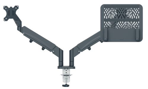 BRAZO DUAL PARA MONITOR Y PORTÁTIL ERGO SPACESAVING COLOR GRIS OSCURO LEITZ 65380089