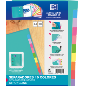 SEPARADORES CARTULINA STRONGLINE A4 10 POSICIONES - 10 COLORES OXFORD 400149957