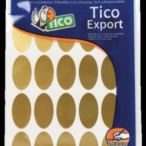 PAQUETE 10 HOJAS ETIQUETAS SATINADAS ORO 36X20 MM TICO E-GL-3620