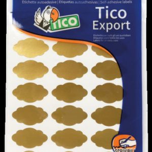 PAQUETE 10 HOJAS ETIQUETAS SATINADAS ORO 36X19 MM TICO E-GL-3619